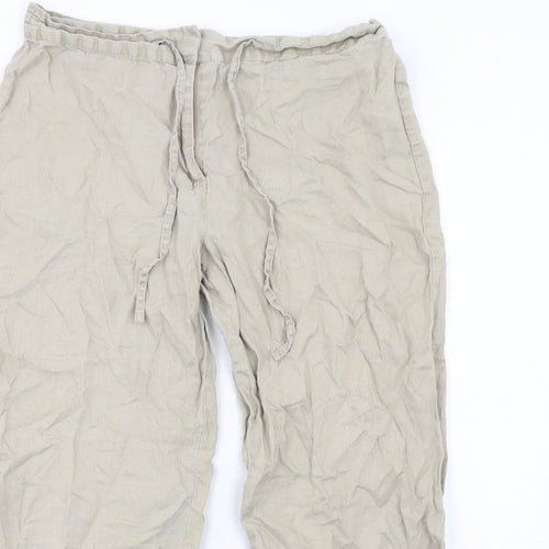 Cotton Traders Womens Beige Linen Trousers Size 14 L29 in Regular Zip