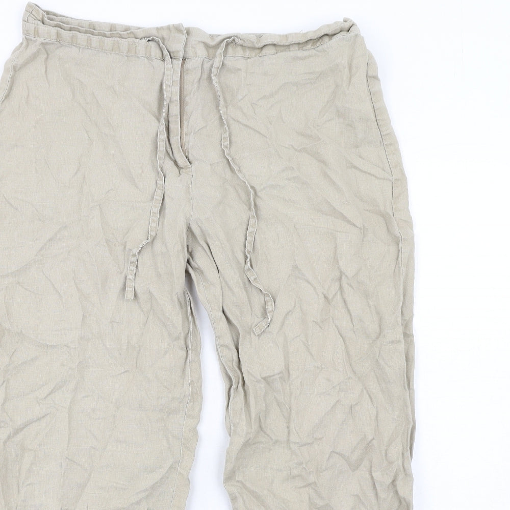 Cotton Traders Womens Beige Linen Trousers Size 14 L29 in Regular Zip