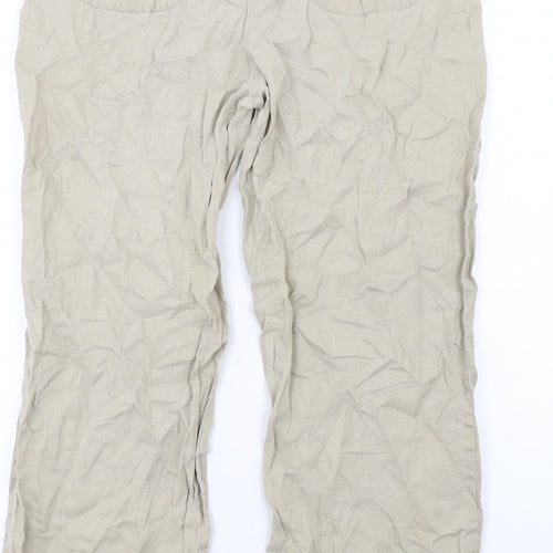 Cotton Traders Womens Beige Linen Trousers Size 14 L29 in Regular Zip