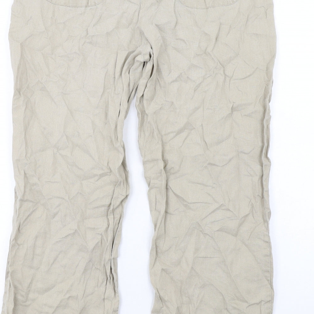 Cotton Traders Womens Beige Linen Trousers Size 14 L29 in Regular Zip