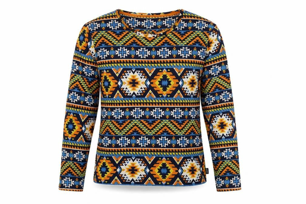 Front view of Chelsea Peers women’s multicoloured geometric polyester basic t-shirt, size S, round neck