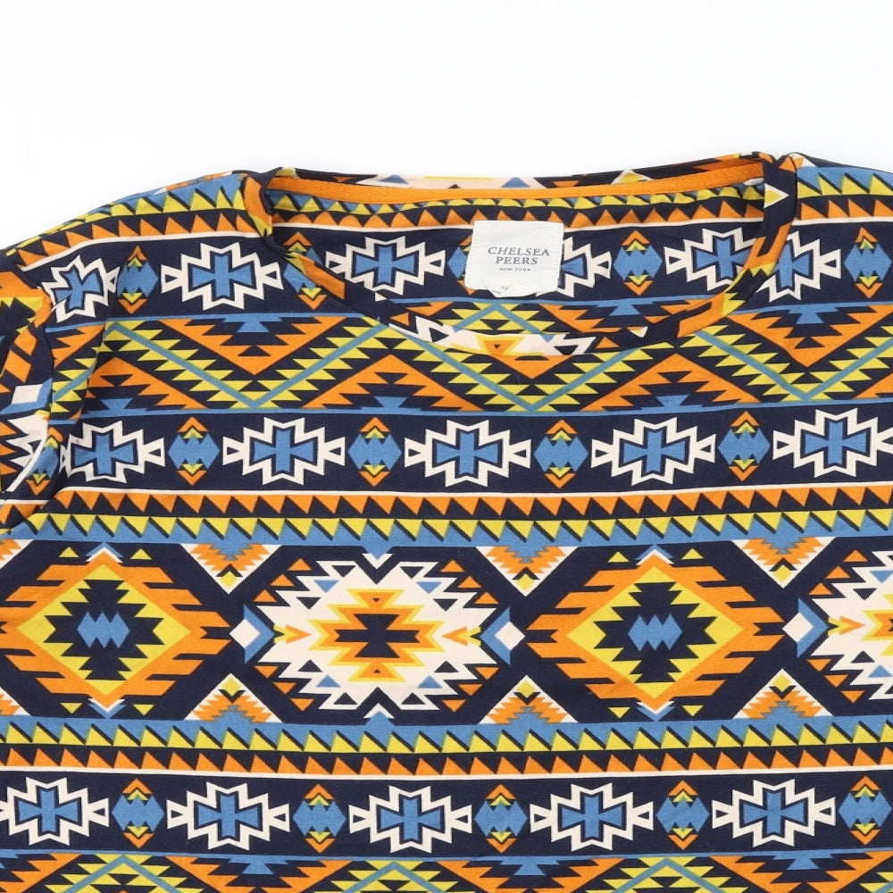 Chelsea Peers Womens Multicoloured Geometric Polyester Basic T-Shirt Size S Round Neck