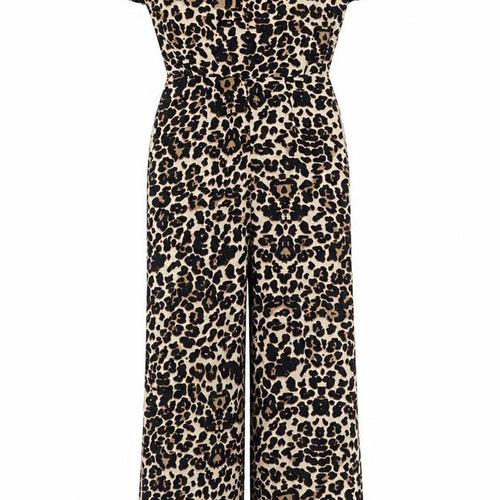 Pocasago Womens Beige Animal Print Polyester Jumpsuit One-Piece Size M L31 in Zip - Leopard Print Lace Trim