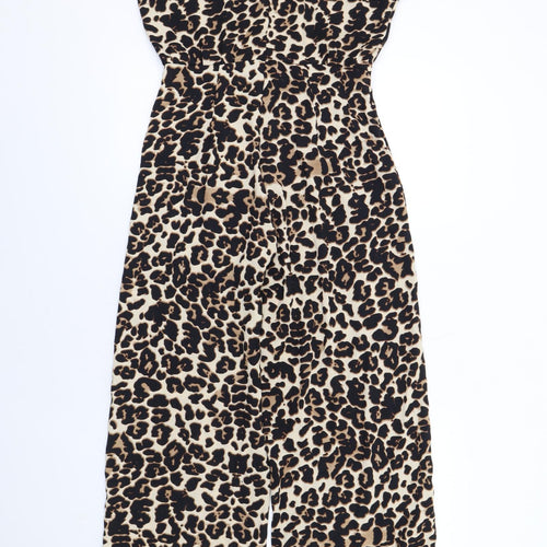 Pocasago Womens Beige Animal Print Polyester Jumpsuit One-Piece Size M L31 in Zip - Leopard Print Lace Trim