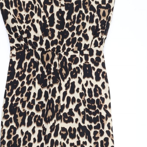 Pocasago Womens Beige Animal Print Polyester Jumpsuit One-Piece Size M L31 in Zip - Leopard Print Lace Trim
