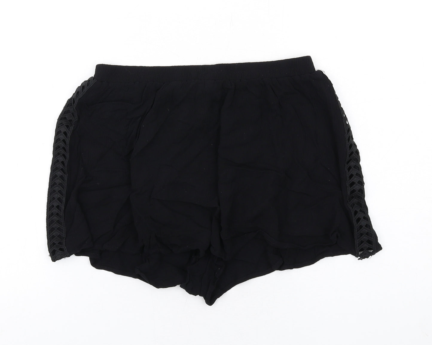 New Look Womens Black Vinyl Basic Shorts Size M Regular Pull On