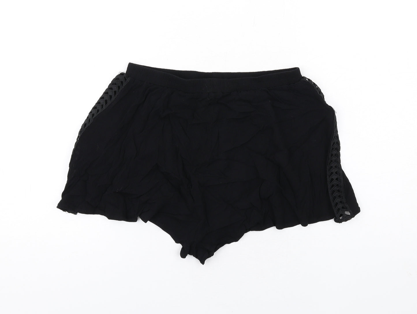 New Look Womens Black Vinyl Basic Shorts Size M Regular Pull On
