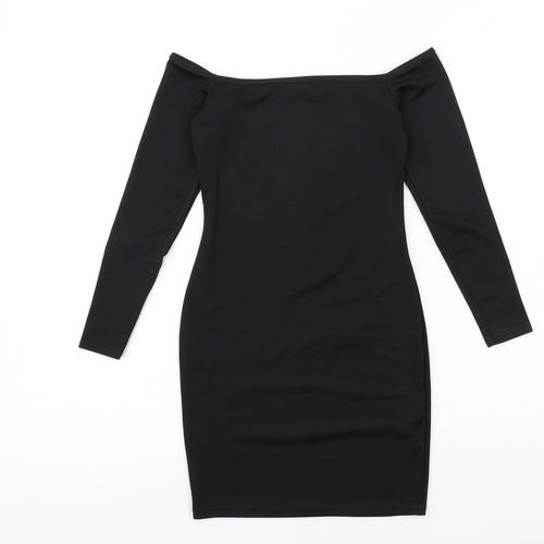 PRETTYLITTLETHING Womens Black Polyester Bodycon Size 6 Off the Shoulder Pullover