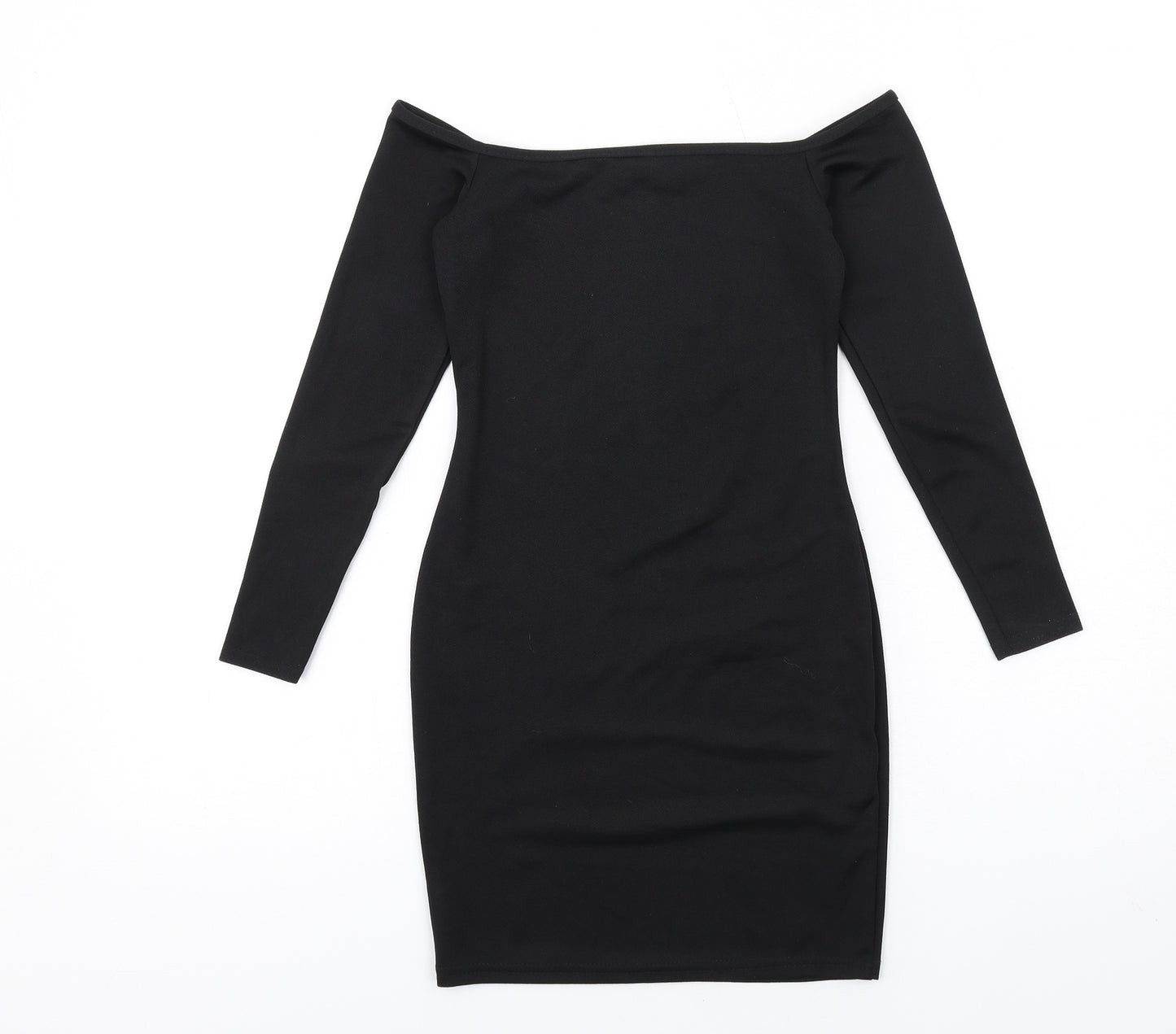 PRETTYLITTLETHING Womens Black Polyester Bodycon Size 6 Off the Shoulder Pullover