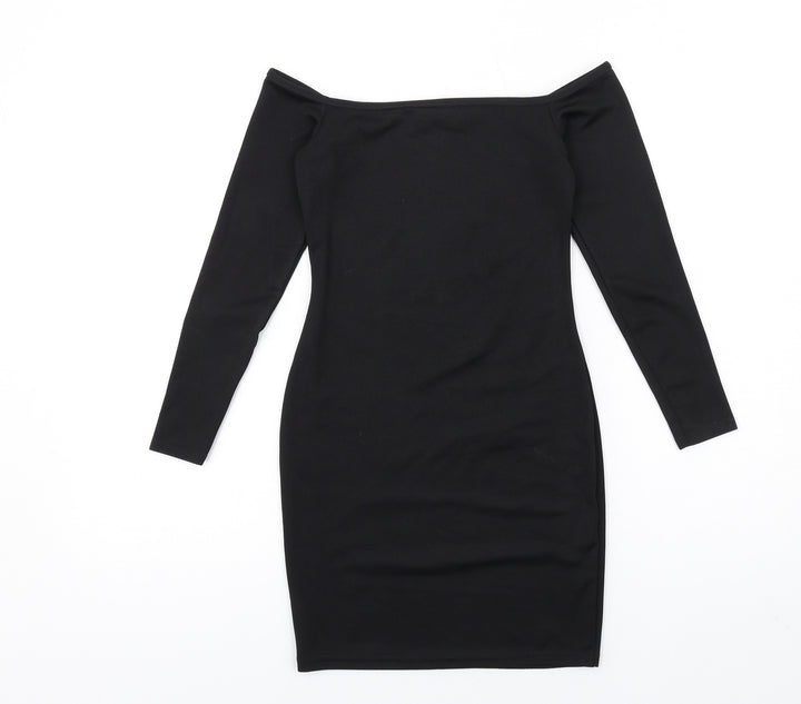 PRETTYLITTLETHING Womens Black Polyester Bodycon Size 6 Off the Shoulder Pullover