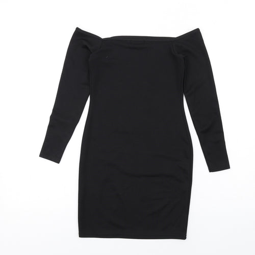 PRETTYLITTLETHING Womens Black Polyester Bodycon Size 6 Off the Shoulder Pullover