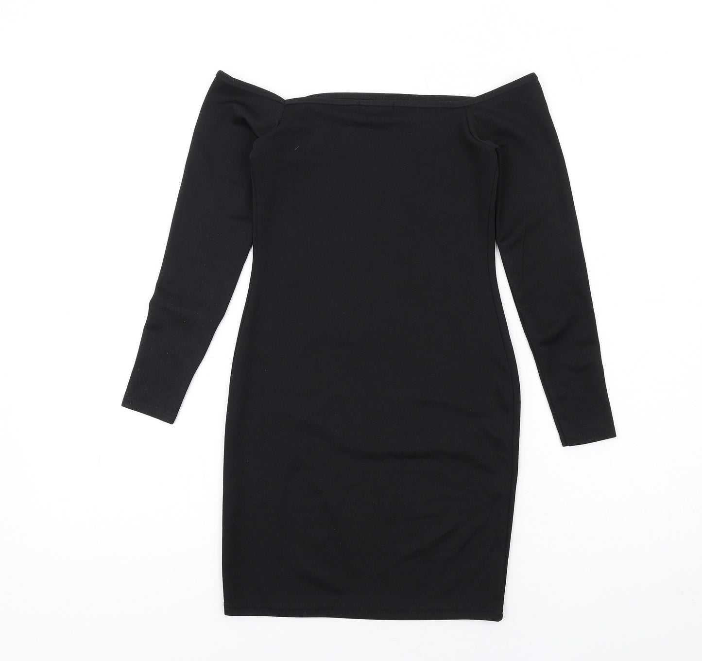 PRETTYLITTLETHING Womens Black Polyester Bodycon Size 6 Off the Shoulder Pullover