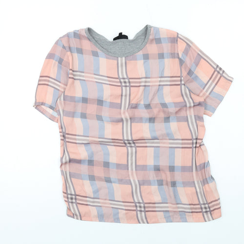Topshop Womens Multicoloured Plaid Polyester Basic T-Shirt Size 6 Round Neck