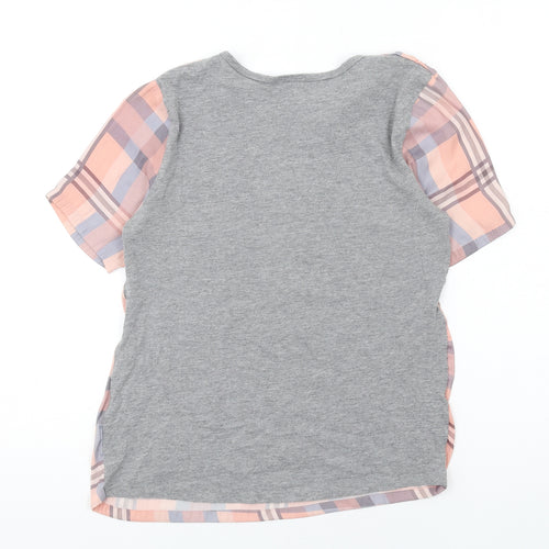 Topshop Womens Multicoloured Plaid Polyester Basic T-Shirt Size 6 Round Neck