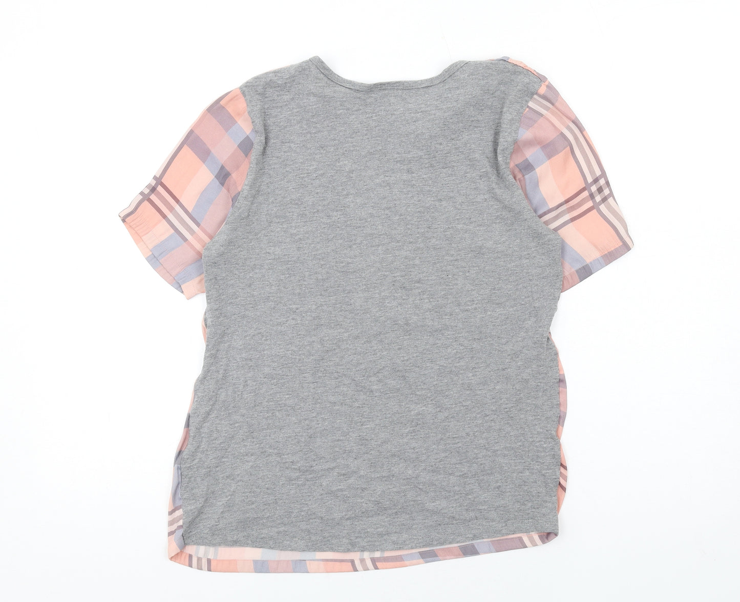 Topshop Womens Multicoloured Plaid Polyester Basic T-Shirt Size 6 Round Neck