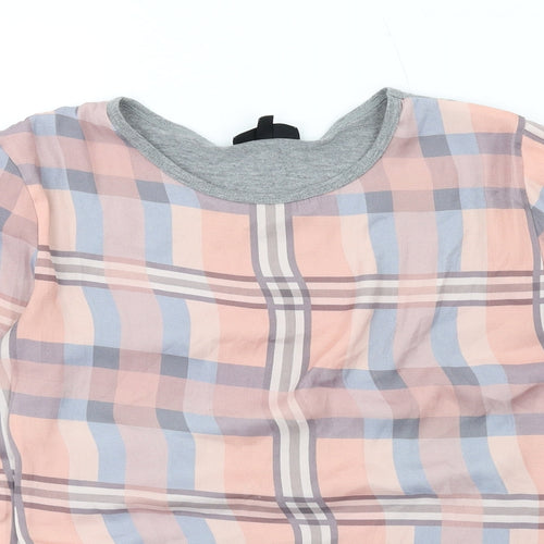 Topshop Womens Multicoloured Plaid Polyester Basic T-Shirt Size 6 Round Neck