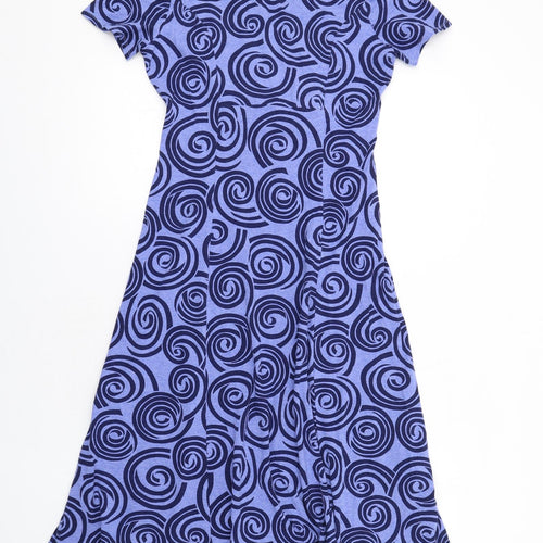 CC Womens Blue Geometric Viscose Fit & Flare Size S V-Neck Pullover