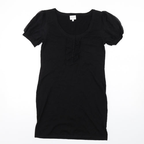 Kaliko Womens Black Silk Bodycon Size 10 Scoop Neck Pullover - Ruffle