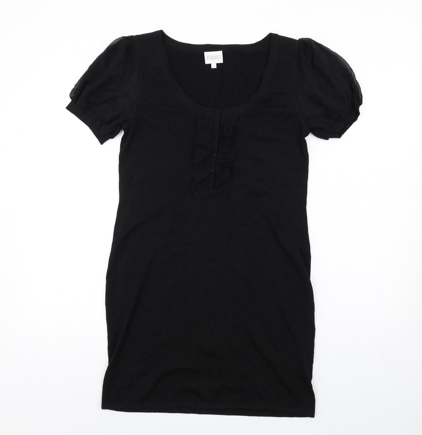 Kaliko Womens Black Silk Bodycon Size 10 Scoop Neck Pullover - Ruffle