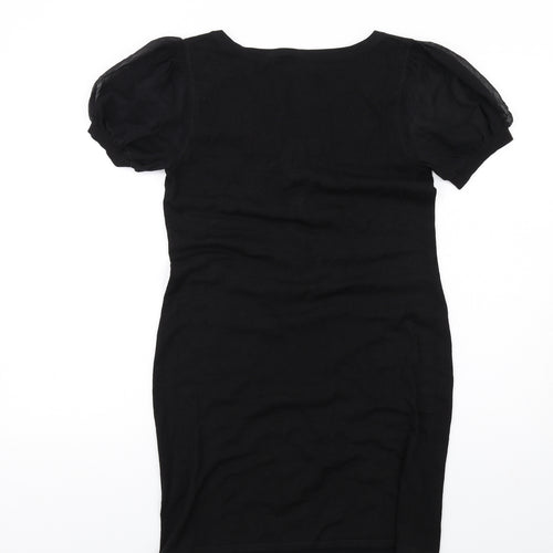 Kaliko Womens Black Silk Bodycon Size 10 Scoop Neck Pullover - Ruffle