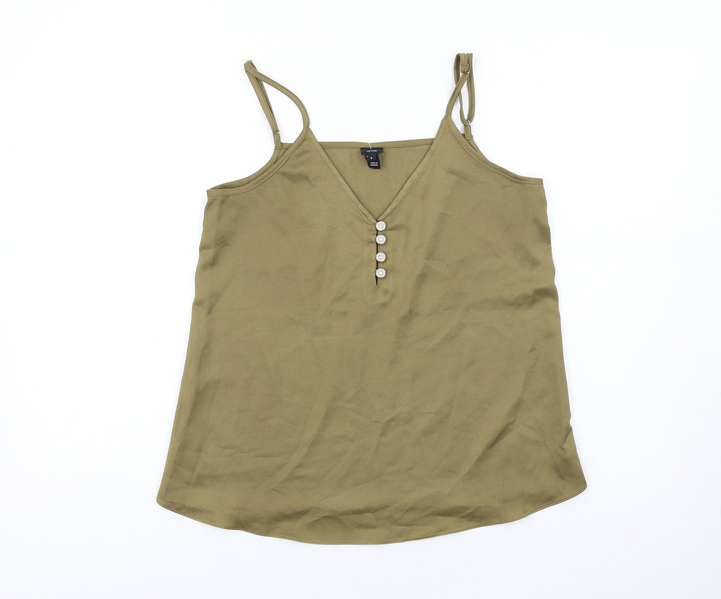 River Island Womens Green Polyester Camisole Tank Size 8 V-Neck - Button Detail