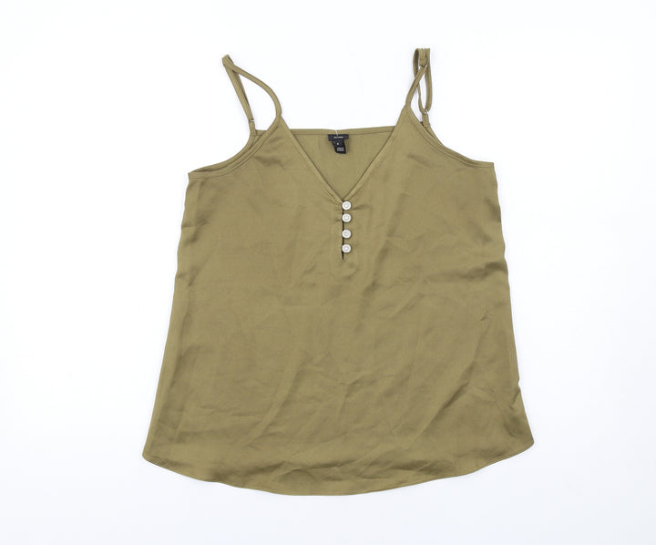 River Island Womens Green Polyester Camisole Tank Size 8 V-Neck - Button Detail