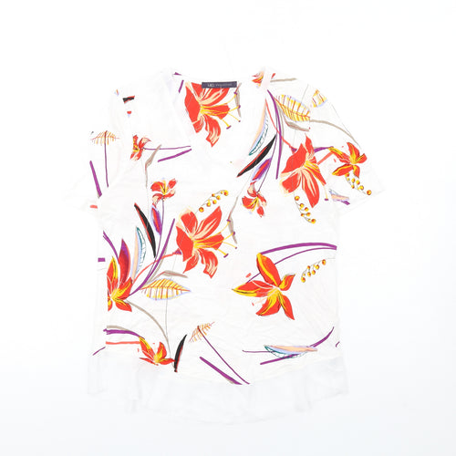 Marks and Spencer Womens Multicoloured Geometric Viscose Basic T-Shirt Size 6 V-Neck