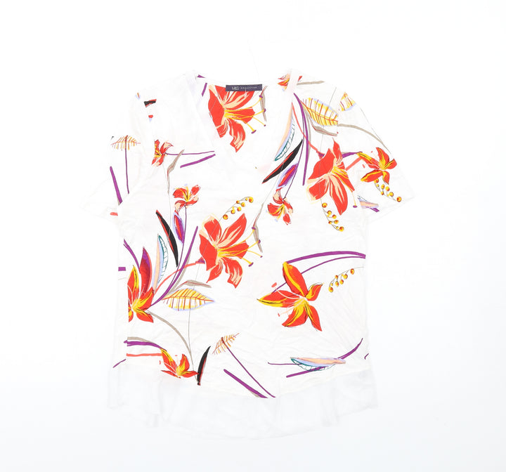 Marks and Spencer Womens Multicoloured Geometric Viscose Basic T-Shirt Size 6 V-Neck