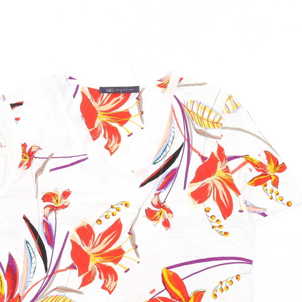 Marks and Spencer Womens Multicoloured Geometric Viscose Basic T-Shirt Size 6 V-Neck