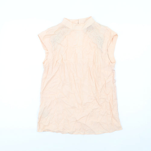 NEXT Womens Pink Viscose Basic Blouse Size 10 Mock Neck - Lace Detail