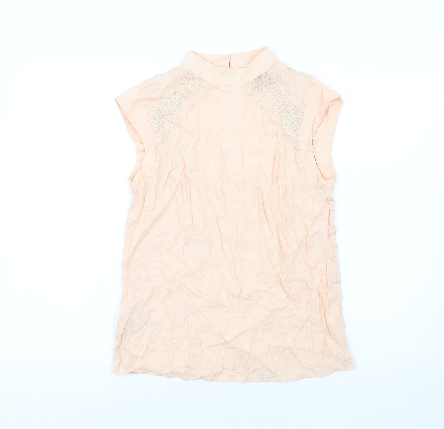 NEXT Womens Pink Viscose Basic Blouse Size 10 Mock Neck - Lace Detail