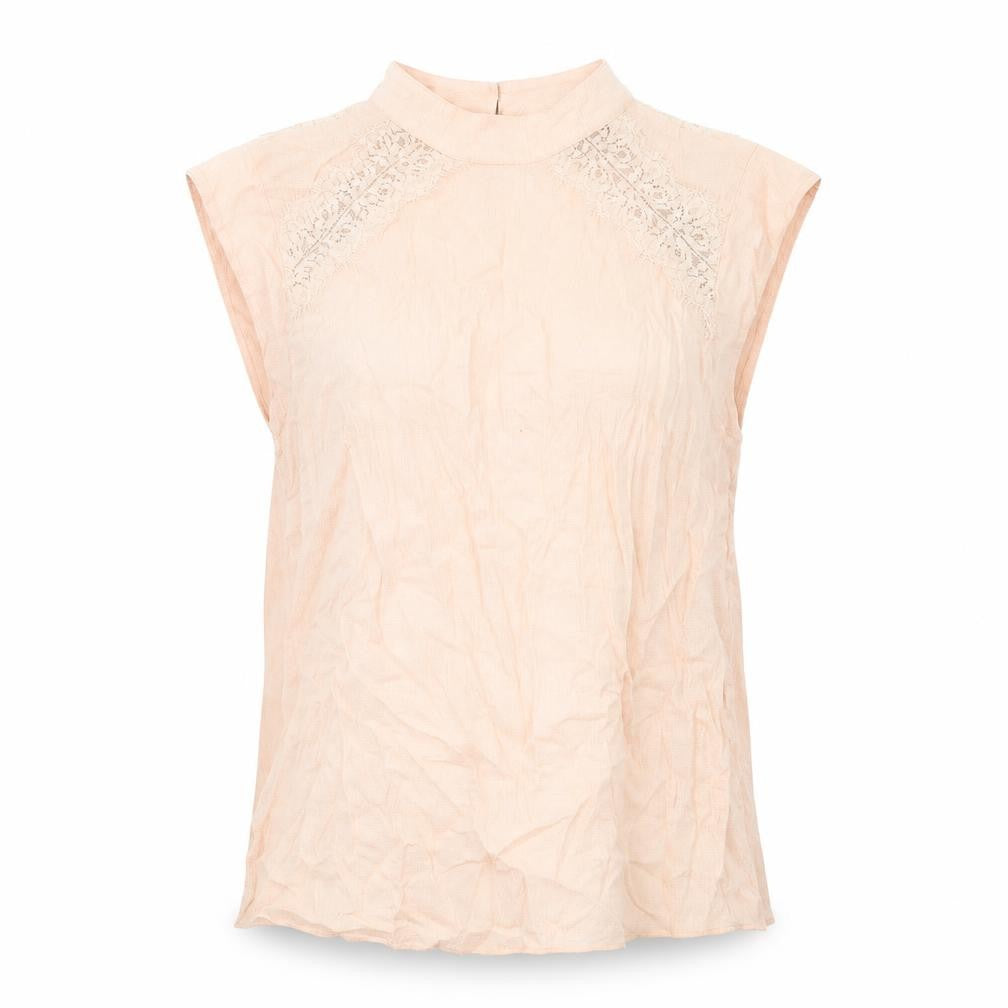 Front view of Next women’s pink viscose basic blouse, size UK 10, mock neck - lace detail