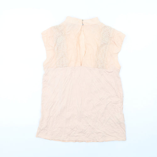 NEXT Womens Pink Viscose Basic Blouse Size 10 Mock Neck - Lace Detail