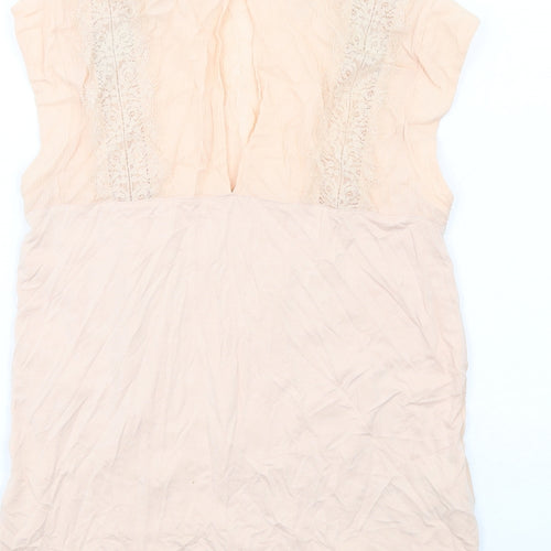 NEXT Womens Pink Viscose Basic Blouse Size 10 Mock Neck - Lace Detail