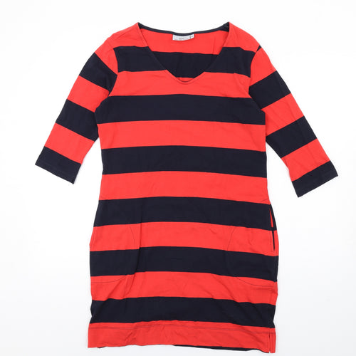 Me&I Womens Red Striped Cotton Bodycon Size M Scoop Neck Pullover