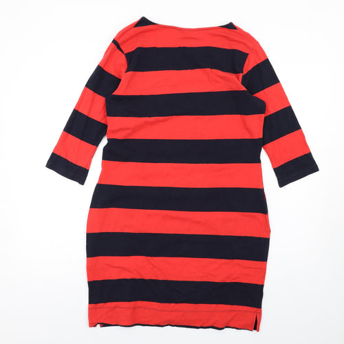 Me&I Womens Red Striped Cotton Bodycon Size M Scoop Neck Pullover