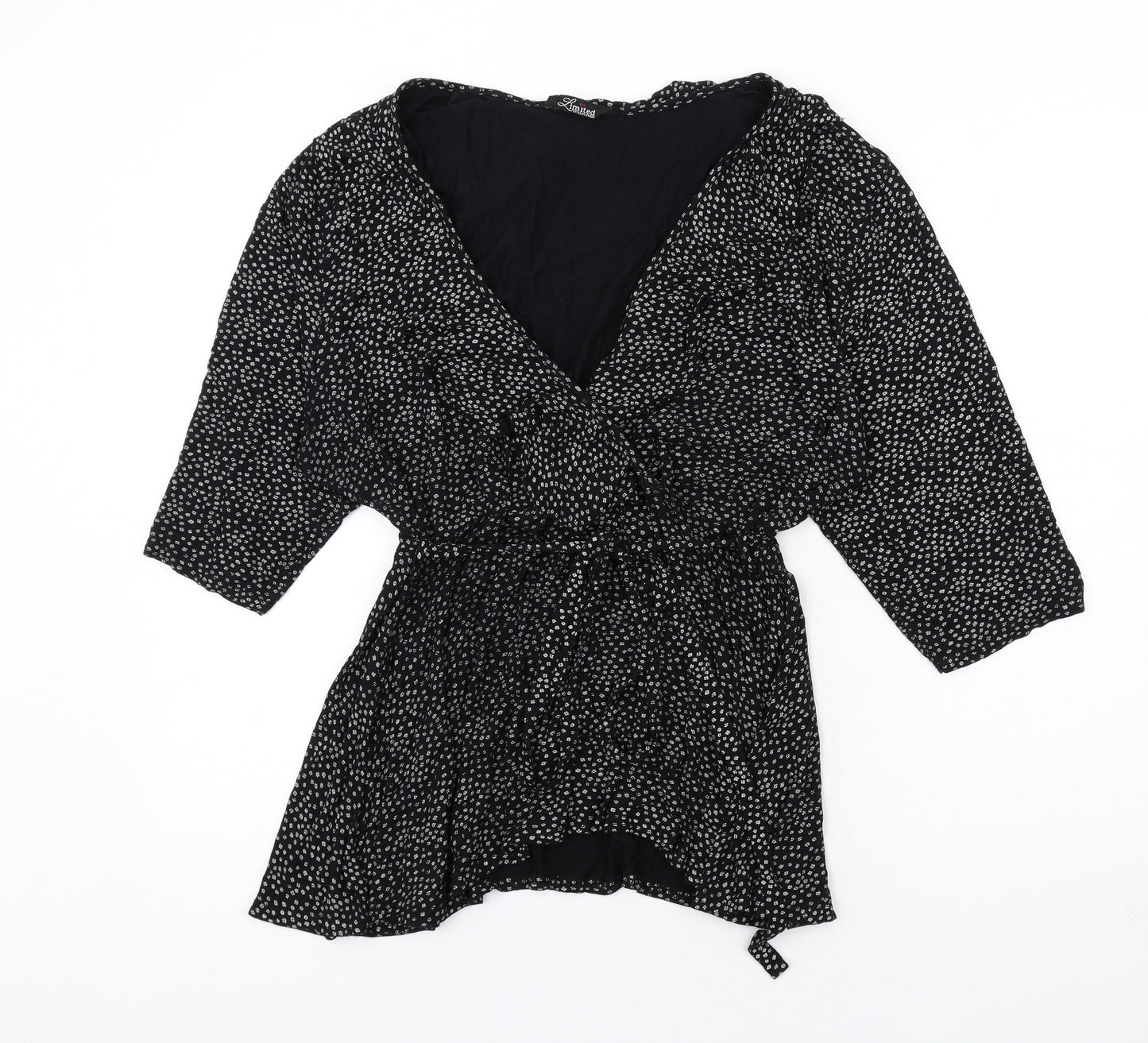 Yours Womens Black Floral Viscose Wrap Blouse Size 24 V-Neck - Ruffle