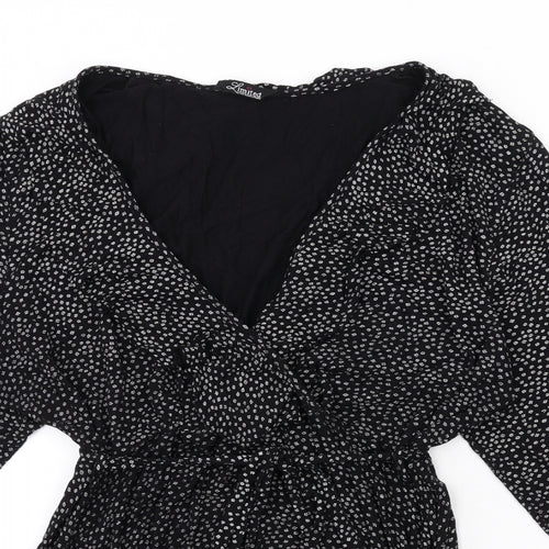 Yours Womens Black Floral Viscose Wrap Blouse Size 24 V-Neck - Ruffle