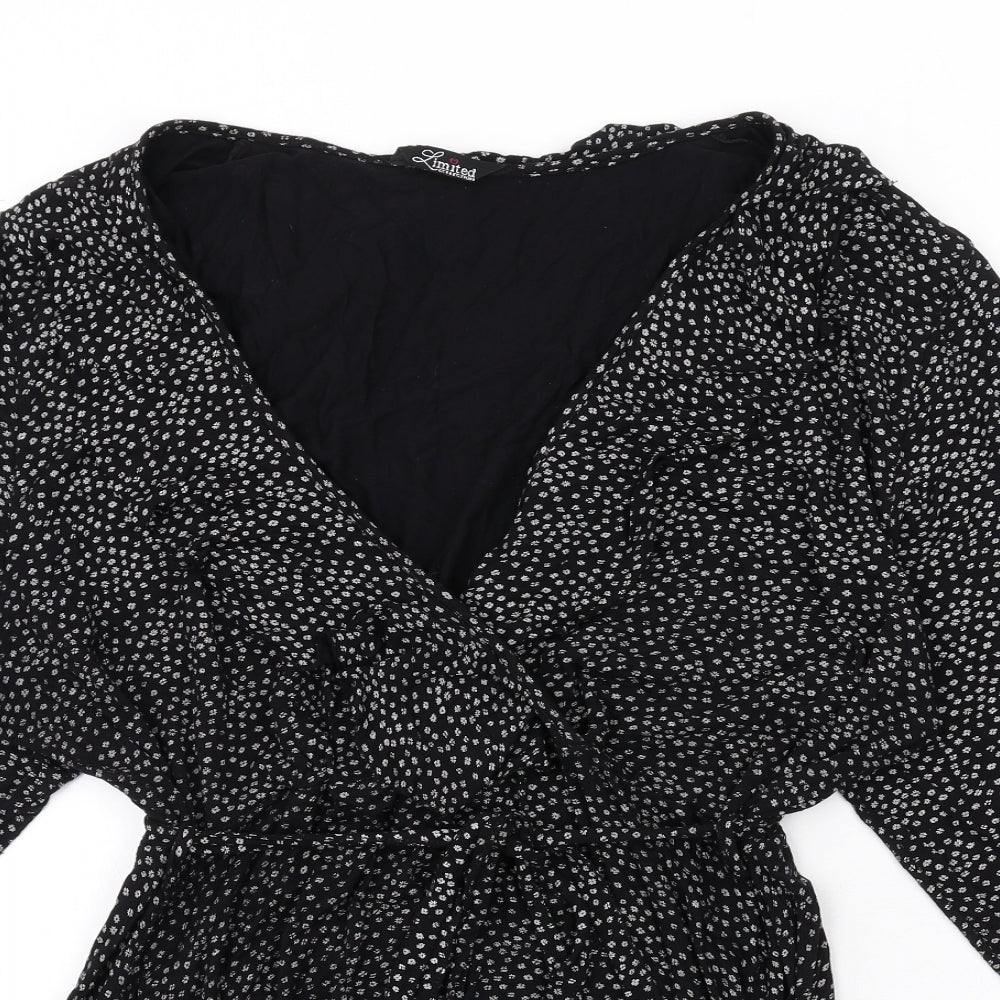 Yours Womens Black Floral Viscose Wrap Blouse Size 24 V-Neck - Ruffle