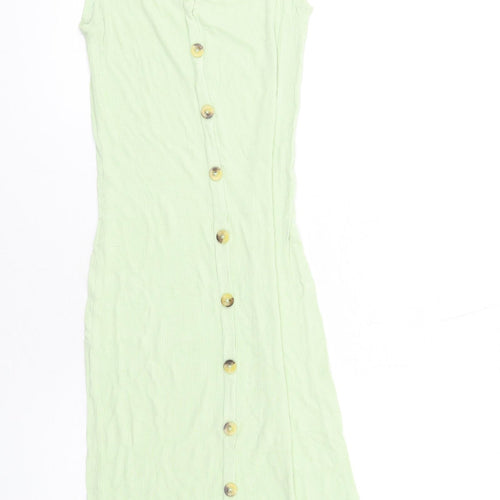 Brave Soul Womens Green Viscose Bodycon Size S Scoop Neck Pullover - Button Detail