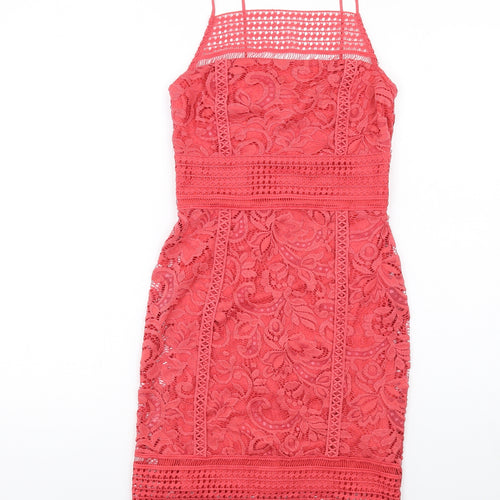 Topshop Womens Red Cotton Bodycon Size 6 Square Neck Zip