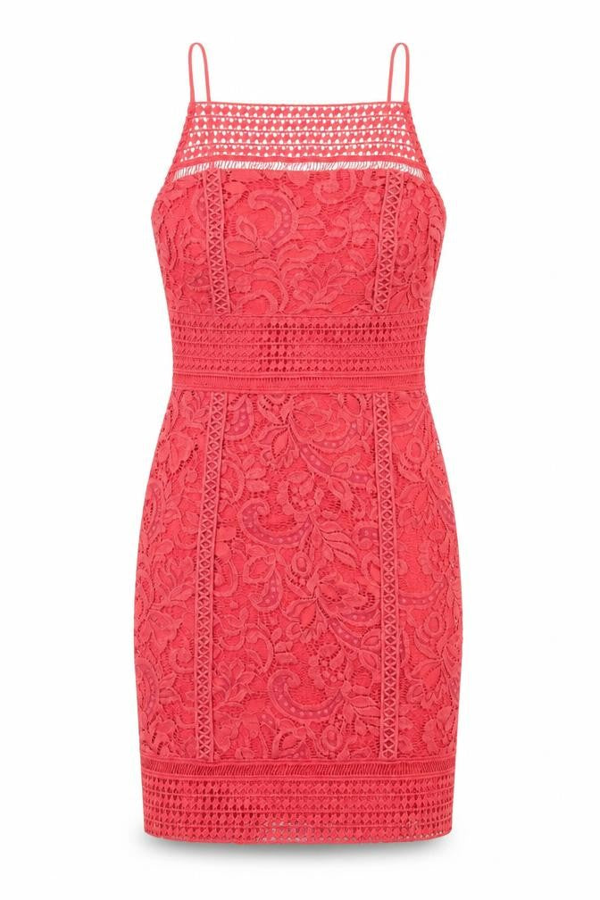 Front view of Topshop women’s red cotton bodycon, size UK 6, square neck zip