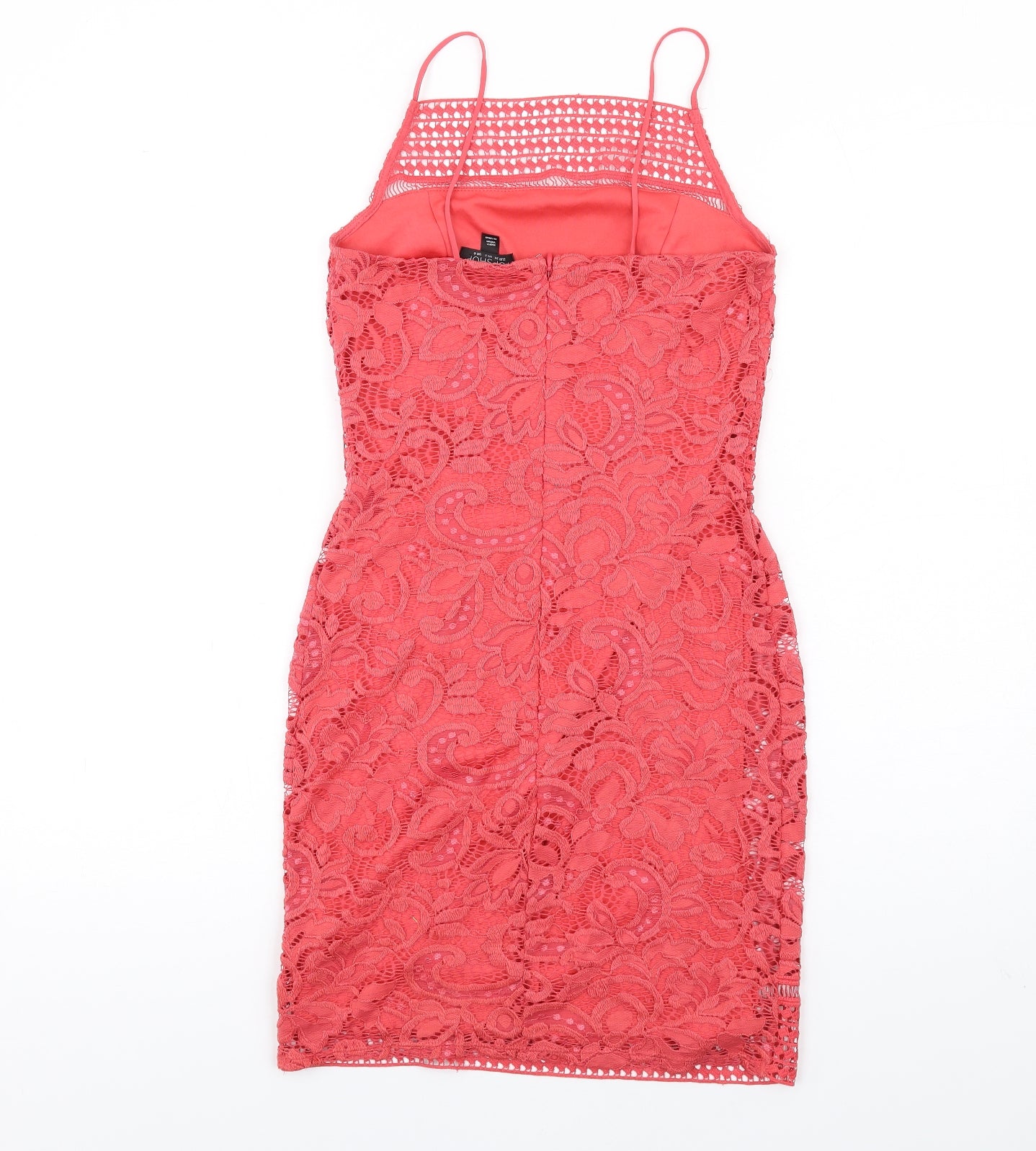 Topshop Womens Red Cotton Bodycon Size 6 Square Neck Zip