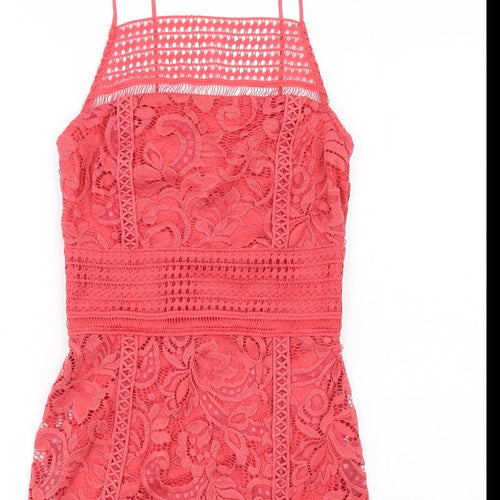 Topshop Womens Red Cotton Bodycon Size 6 Square Neck Zip