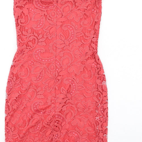 Topshop Womens Red Cotton Bodycon Size 6 Square Neck Zip