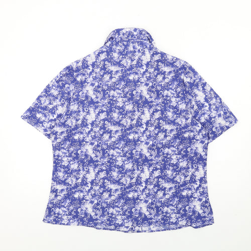 EWM Womens Blue Geometric Polyester Basic Button-Up Size 16 Collared