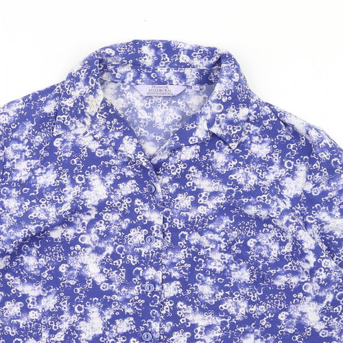 EWM Womens Blue Geometric Polyester Basic Button-Up Size 16 Collared