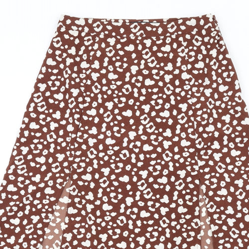 Missguided Womens Brown Animal Print Polyester A-Line Skirt Size 6 Zip - Leopard Print