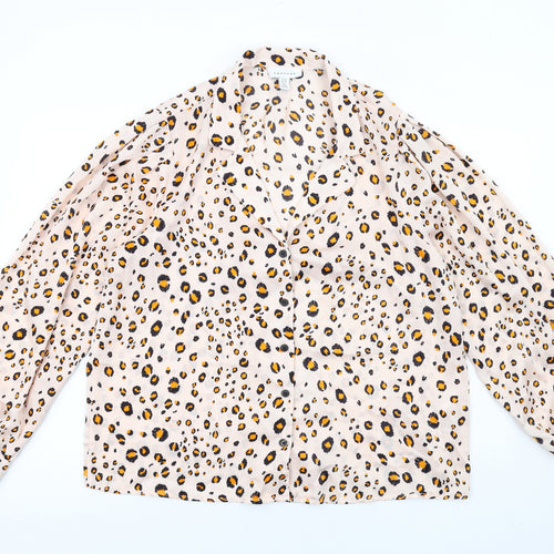 Topshop Womens Pink Animal Print Polyester Basic Button-Up Size 14 Collared - Leopard Print