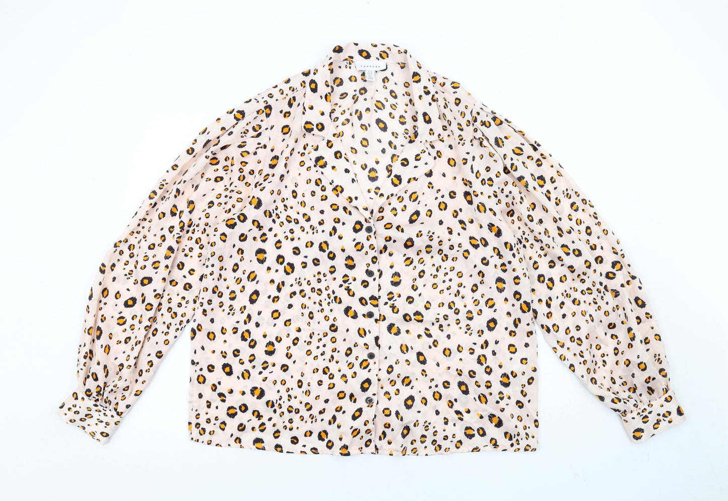 Topshop Womens Pink Animal Print Polyester Basic Button-Up Size 14 Collared - Leopard Print